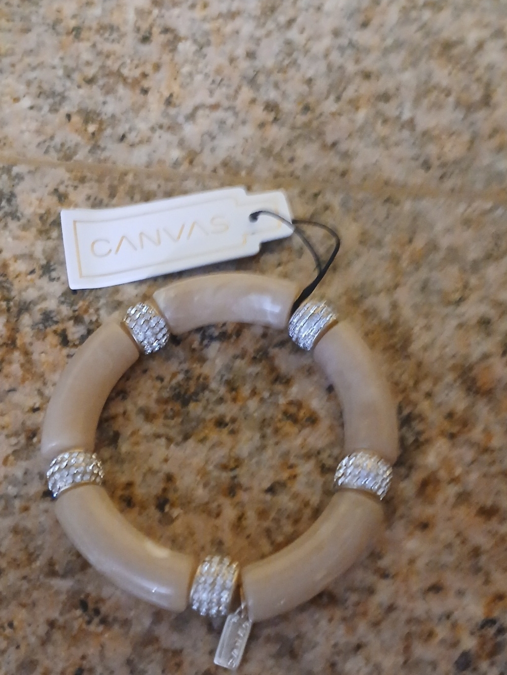 Bella Canvas Taupe Resin Stretch Bracelet with Crystal Spacer Rings